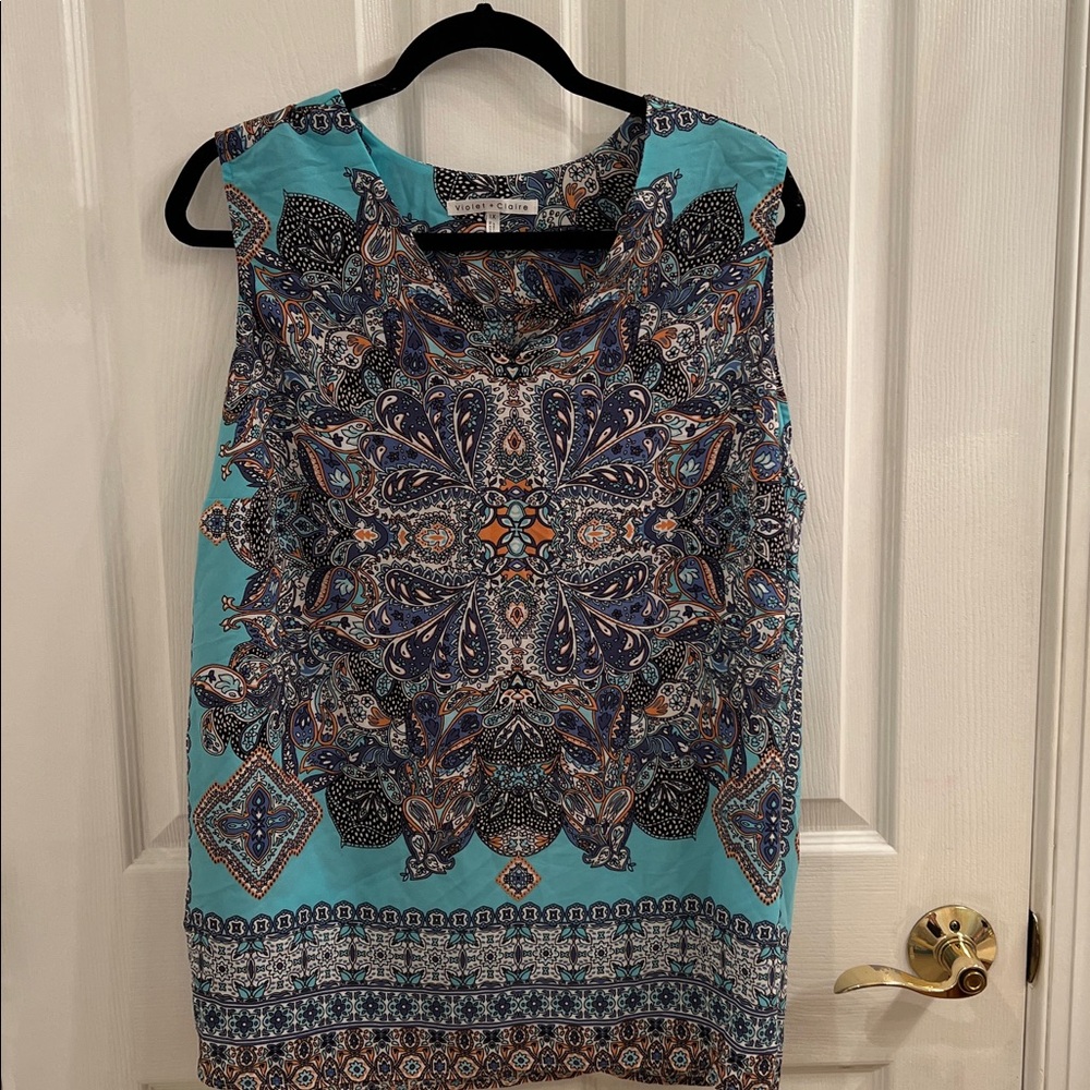Teal and Blue Paisley Sleeveless Top